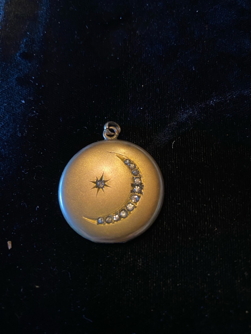Vintage Crescent Moon Locket Pendant in Gold Fill